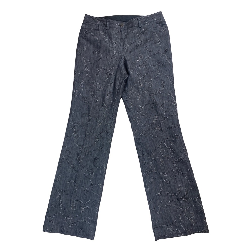 Peter Nygard Petites Grey Silver Glitter Scroll Embroidered Pants‎ 4P Glam chic